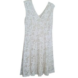 Donna Karan White Lace V-Neck Fit & Flare Tea Dress Size 10